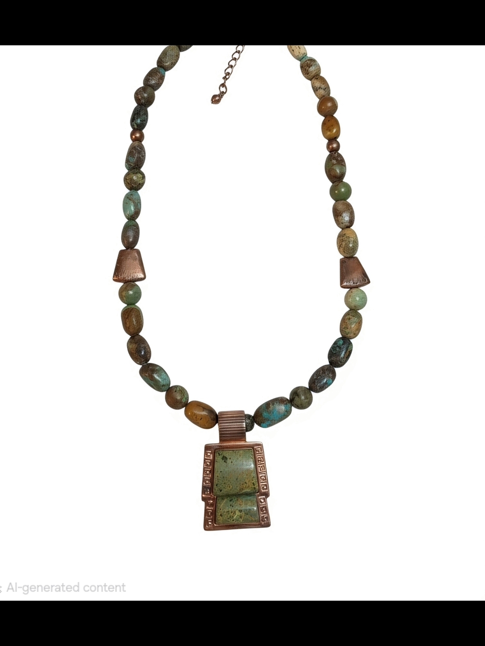 Jay King .925 Green Turquoise Beaded Pendant Necklace with Copper Accents